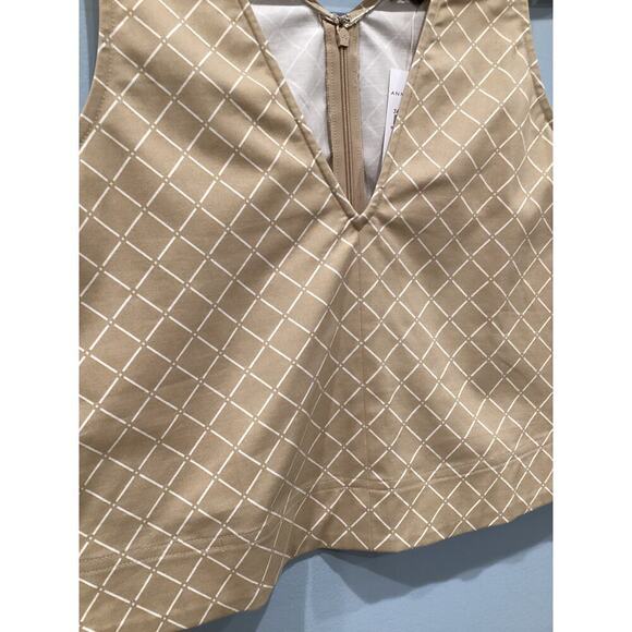 Ann Taylor Checked V-Neck Tank Top Womens Small S Classic Old Money Work Tan NEW - Picture 6 of 8